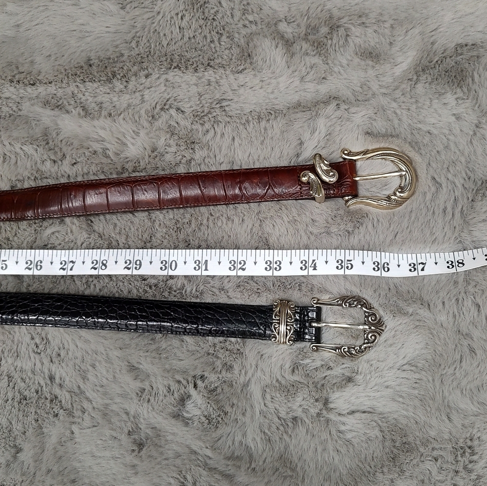 Vintage 90s Y2K Brighton Black Leather Western Style Belt M - Picture 7 of 7